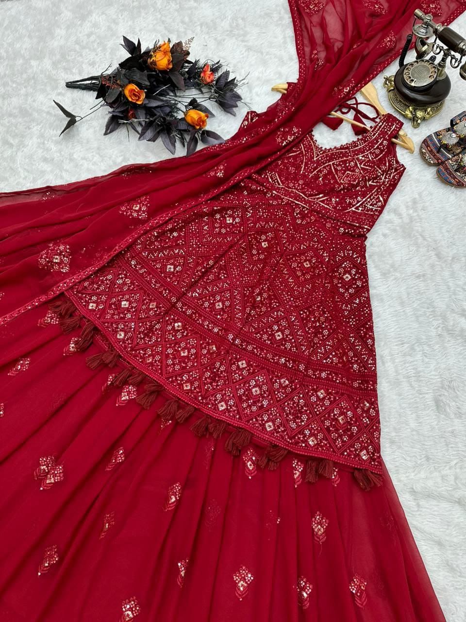 10038 Faux Georgette Top Lehenga Dupatta Catalog